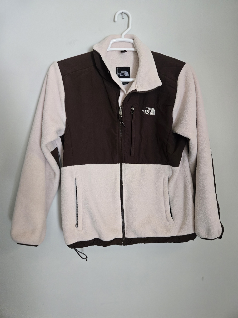 The North Face Two-Tone Fleece Jacket in Pale Pink and Dark Brown